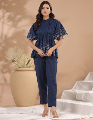 Blue Floral Print Cotton Co-Ords Set for Women