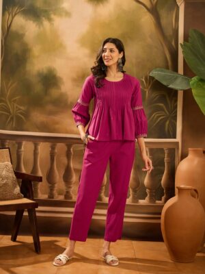 Pink Solid Printex Design Kurta Set for Women