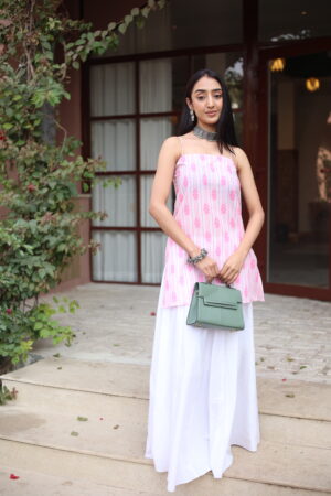 Pink Floral Shoulder Straps Cotton Top for Women