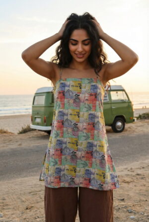 Multicolor Abstract Print Halter Neck Cotton Top For Women