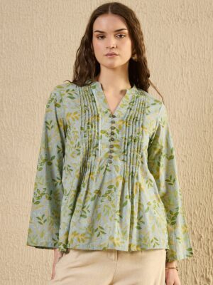 Multi Color Floral Print Cotton Top For Women