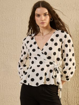 Black V-Neck Floral Cotton Top For Women