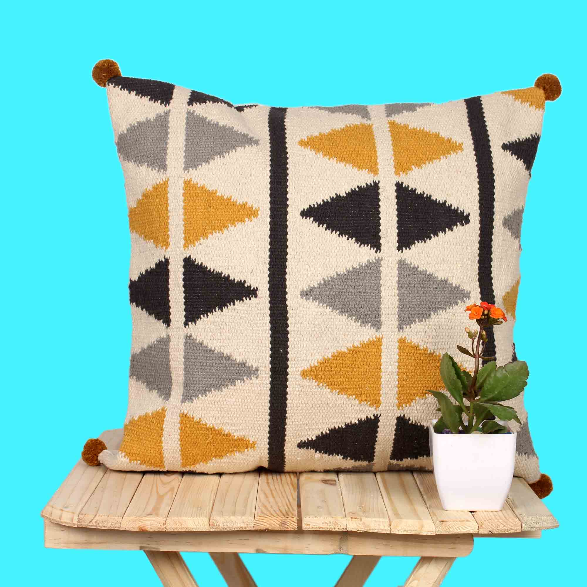 MulticolourGeometric Print Cotton Cushion Covers.