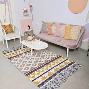 Multi-Color Hand-Woven 100% Cotton Floor Rug