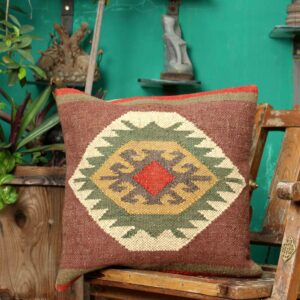 Rust Brown Handwoven Geometric Cushion Cover