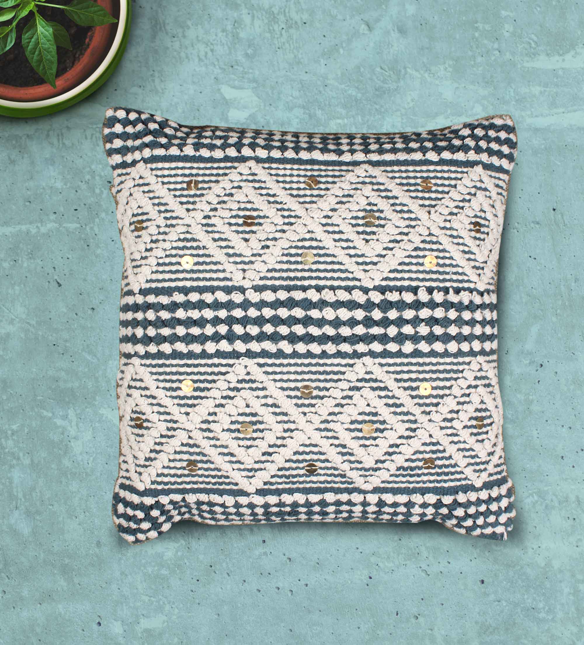 Grey Geometric Hand-Made Designer Cotton Cushion Covers
