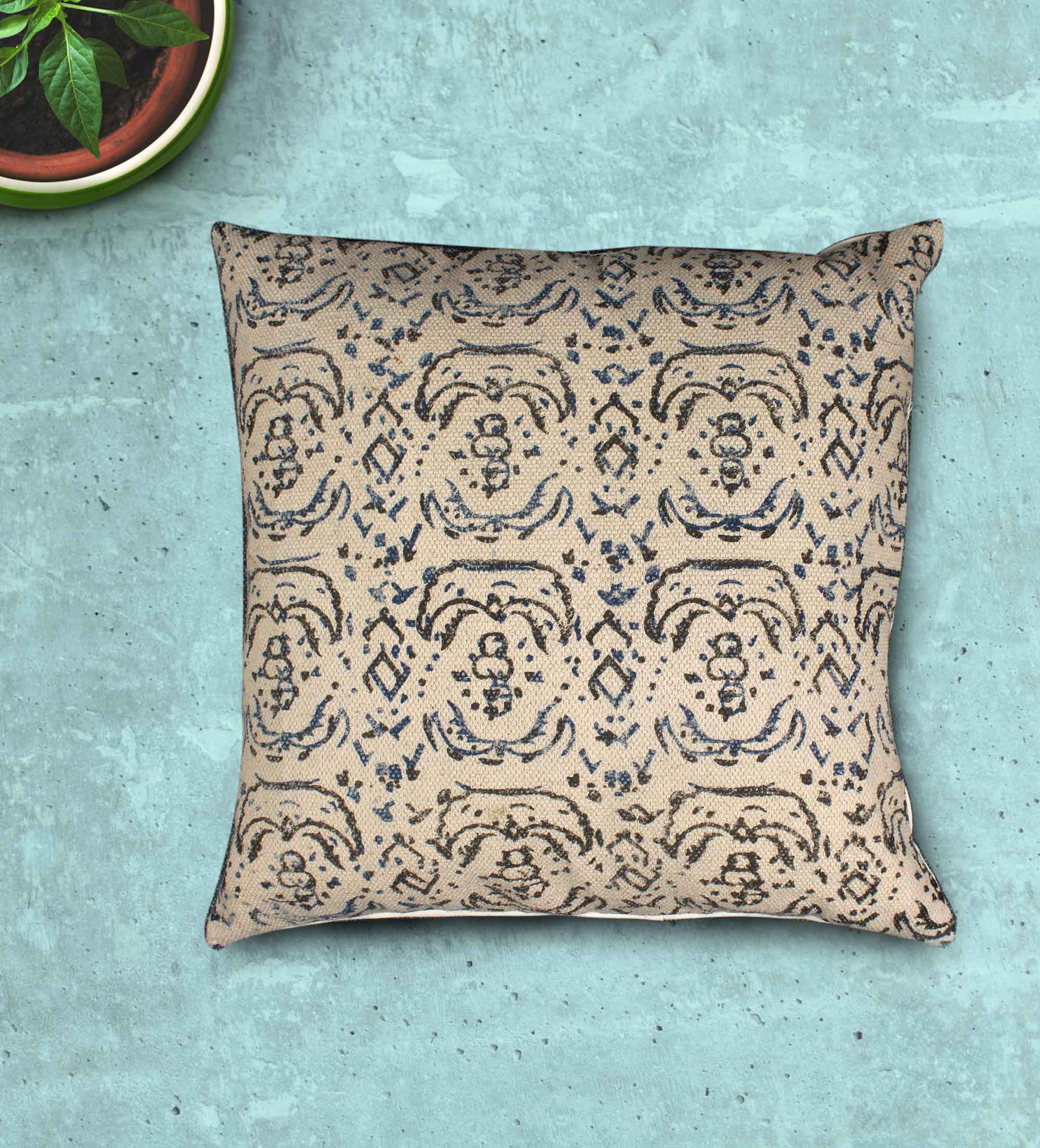 Beige Geometric & Ornamental Cushion Cover