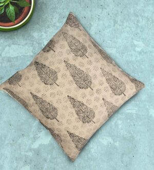 Beige Hand Block Inspired Tree Cushion Cover