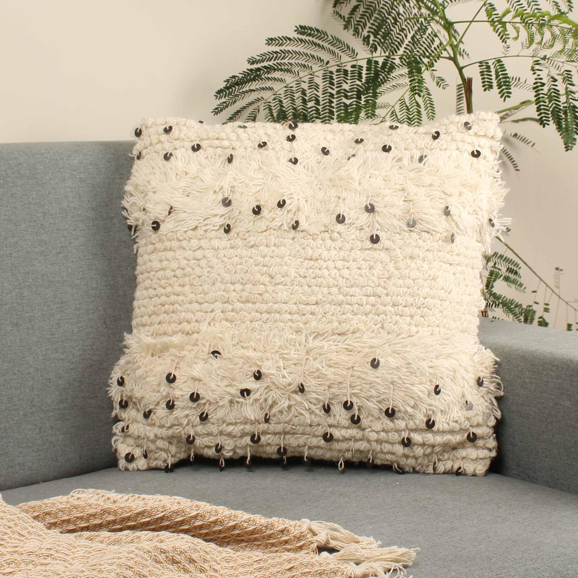 Off-White Handcrafted Pure Cotton Cushion Cover