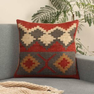 Rustic Boho Wool Jute Handcrafted Accent Cushion Cover