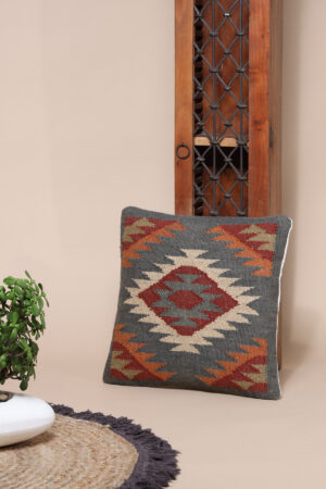 Charcoal & Rust Kilim Diamond Cushion Cover