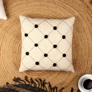 Off White Pom-Pom Hand-Made Pure Cotton Cushion Cover