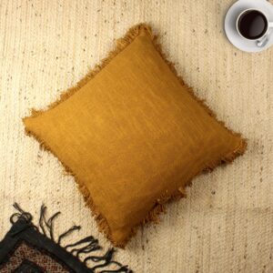 Mustard Pure Cotton Handcrafted Cushion Cover With Ruffles