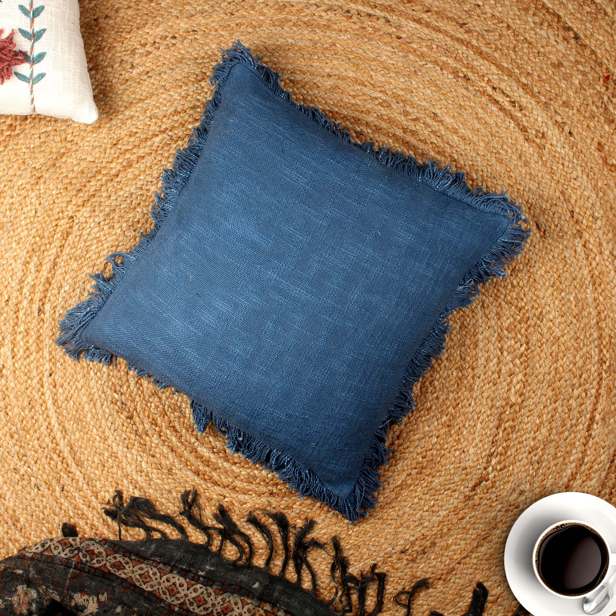 Blue Ruffles Hand-Made Pure Cotton Cushion Cover