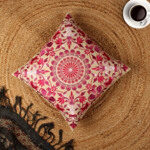Multicolored Hand-Made Cotton Embroidered Cushion Cover
