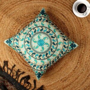 Blue Hand-Made Cotton Embroidered Cushion Cover