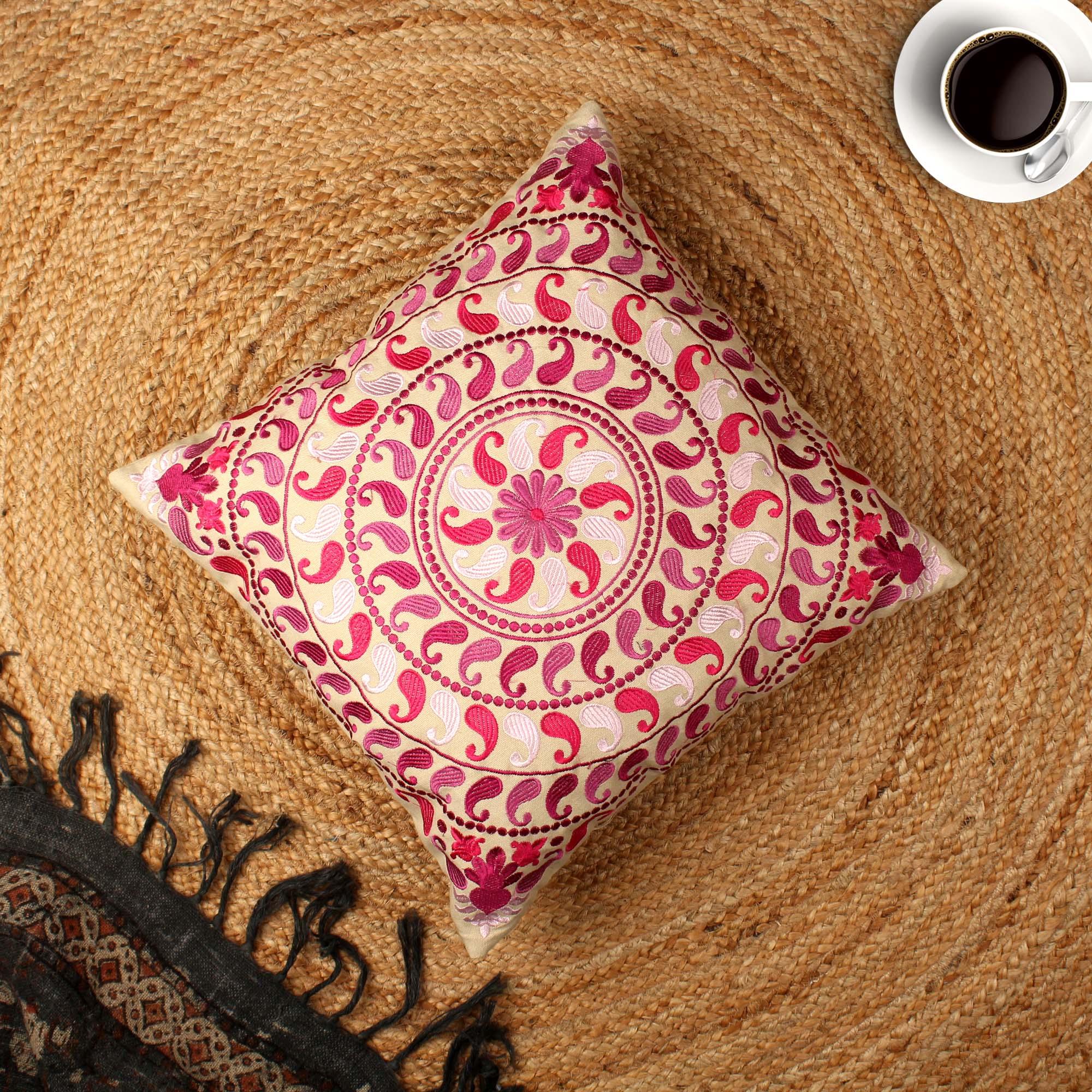 Multi-Color Hand-Made Cotton Embroidered Cushion Cover