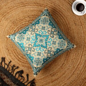 Teal Hand-Made Cotton Embroidered Cushion Cover