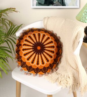 Royal Touch Embroidery Round Cotton Cushion