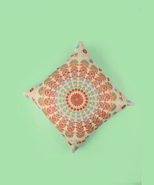 White Color Cotton Mandala Print Cushion Cover