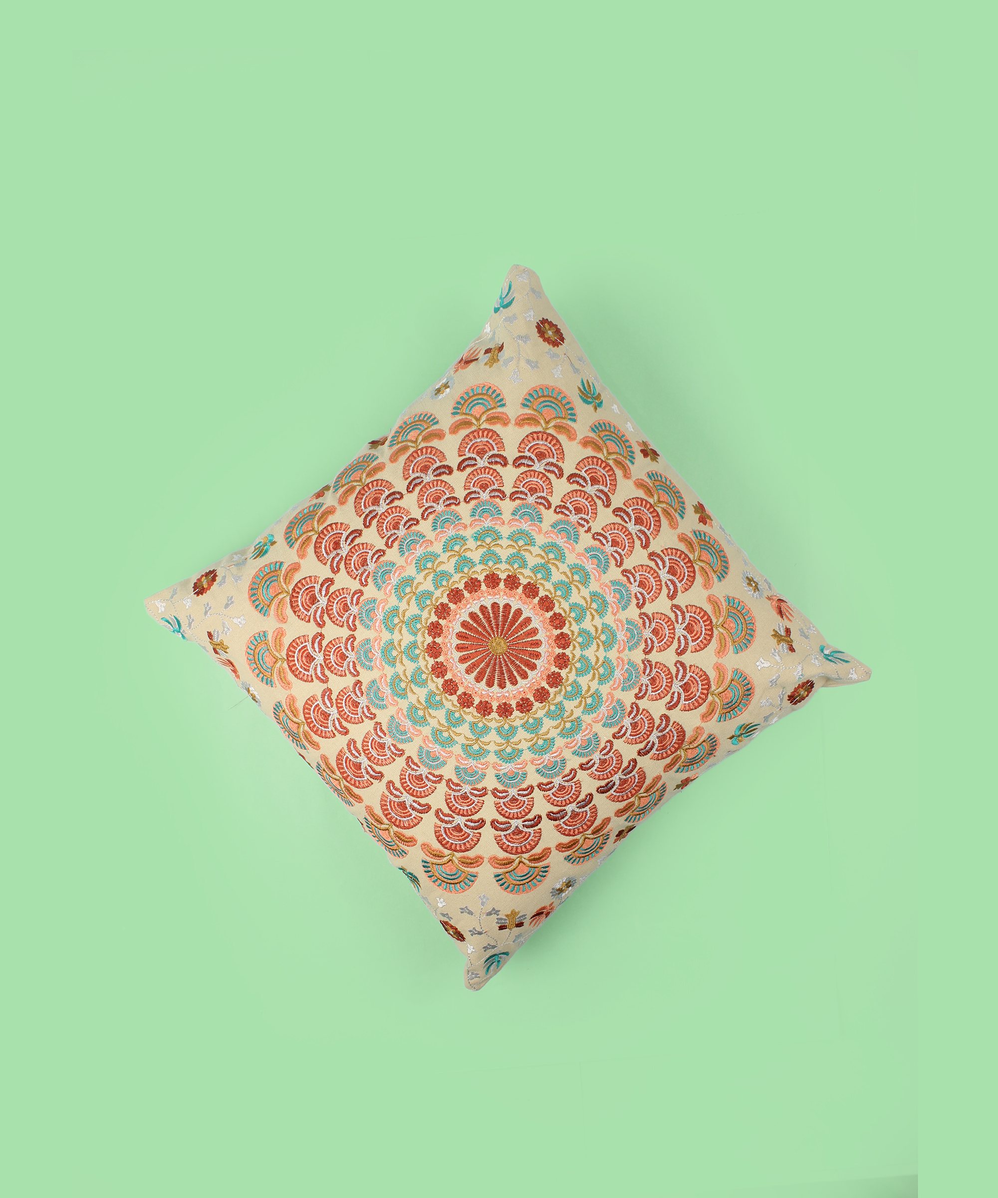 White Color Cotton Mandala Print Cushion Cover