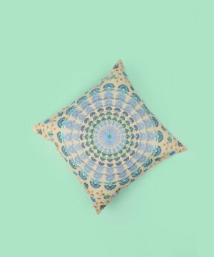 Beige & Blue Mandala Embroidered Cushion Cover