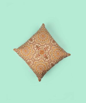 Bohemian Beige Embroidered Cushion Cover with Traditional Motifs