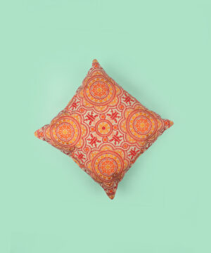 Coral & Orange Floral Medallion Embroidered Cotton Cushion Cover