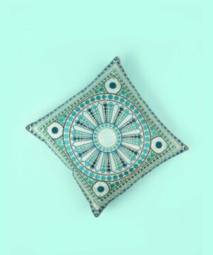 Blue & Teal Mandala Embroidered Cotton Cushion Cover