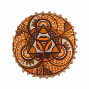Mustard Yantra Embroidery Round Cotton Cushion