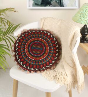 Bohemian Mandala Hand-Embroidered Round Cushion Cover