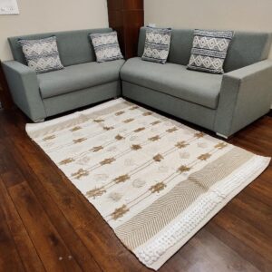 Cream and Natural Tan Textured Area Rug with Fringe Tassels