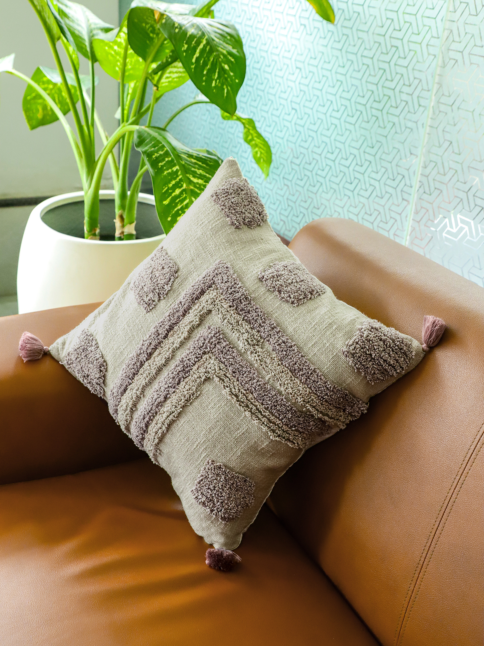 Textured Geometric Tufted Cotton Cushion Cover