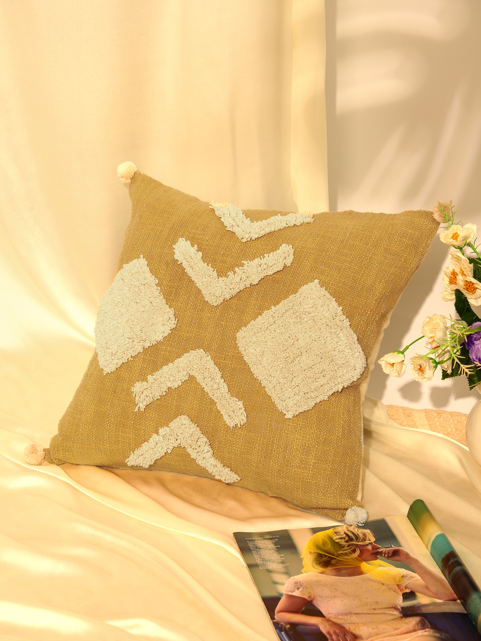 Boho Textured Tufted Geometric Cushion Cover