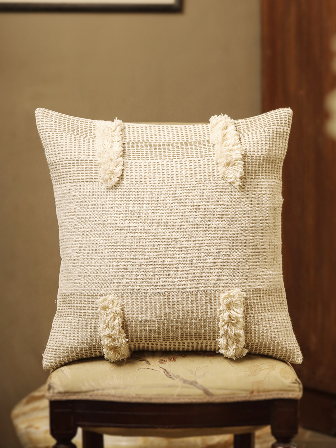 Cream Color Squared Tufted Cotton Cushion Covers