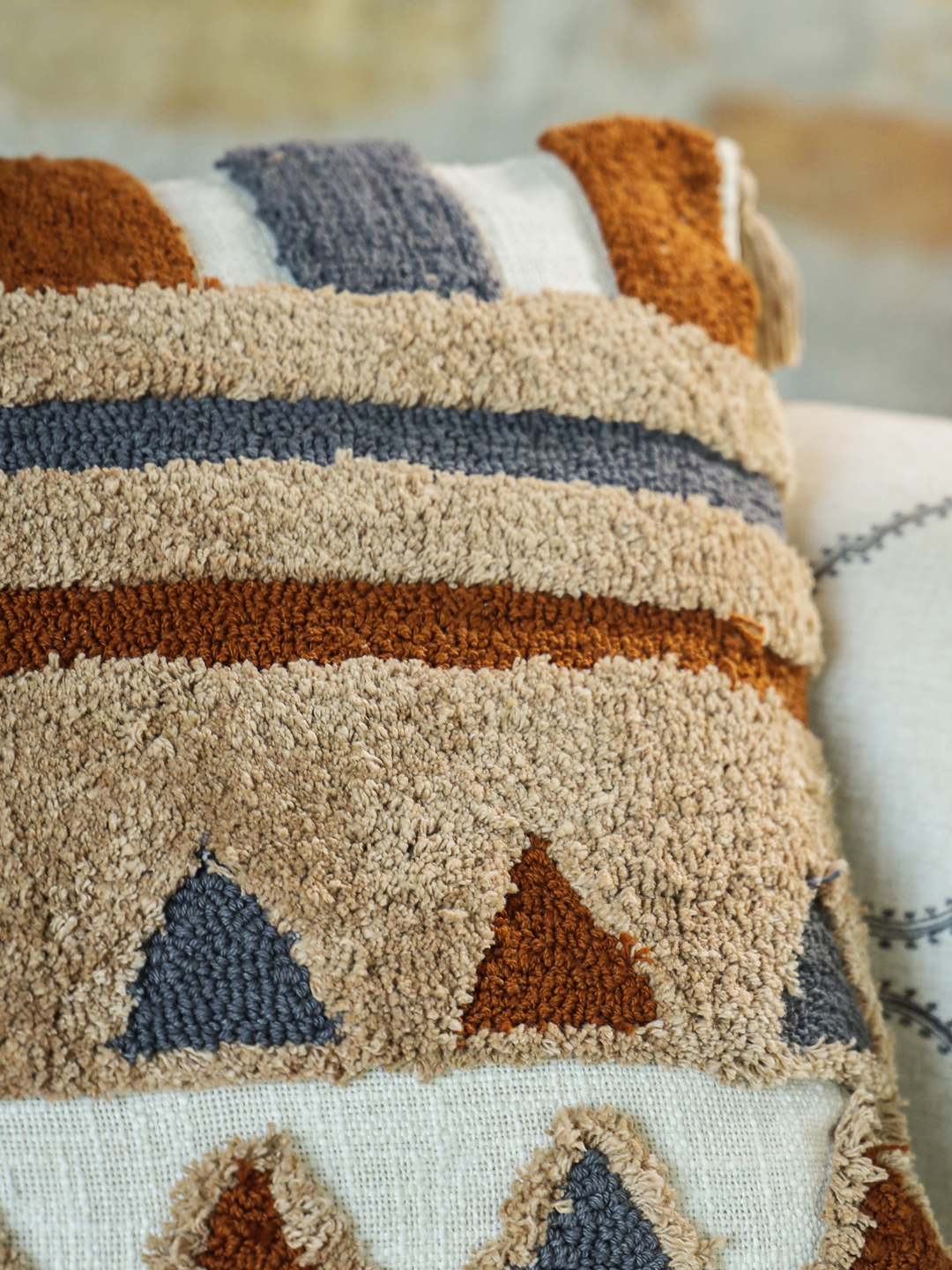 Textured Tufted Striped & Triangle Cushion Cover