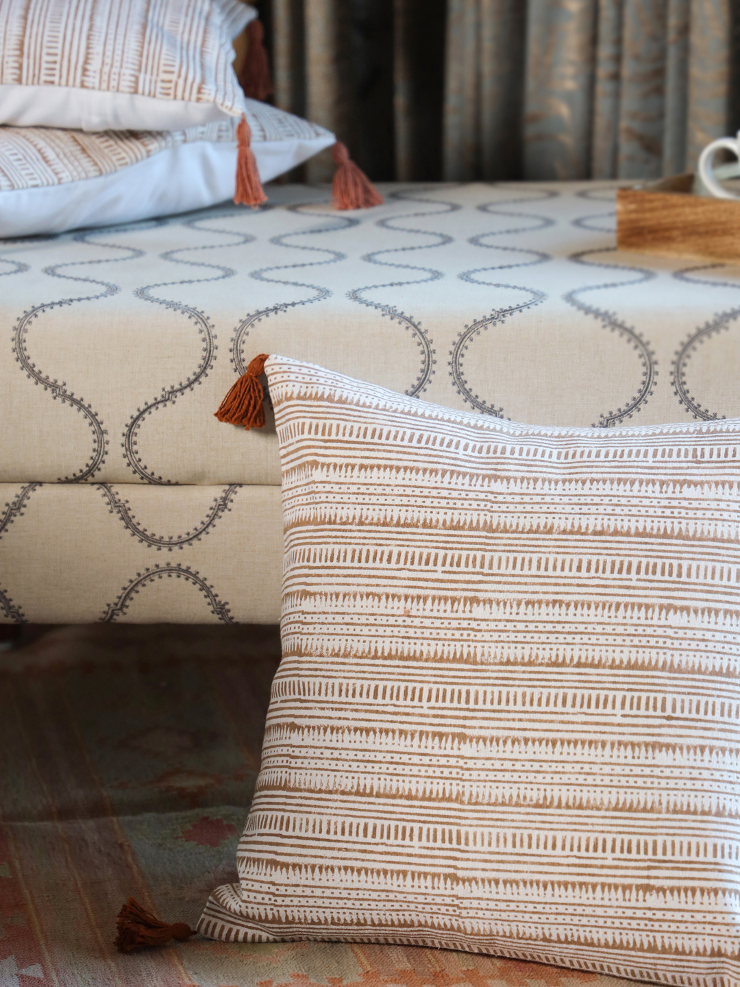 Monochrome Tufted Chevron Cotton Cushion Cover in Beige