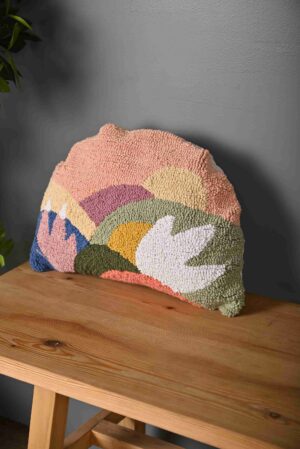 Multicolor Half Round Truffted Cotton Cushion Cover