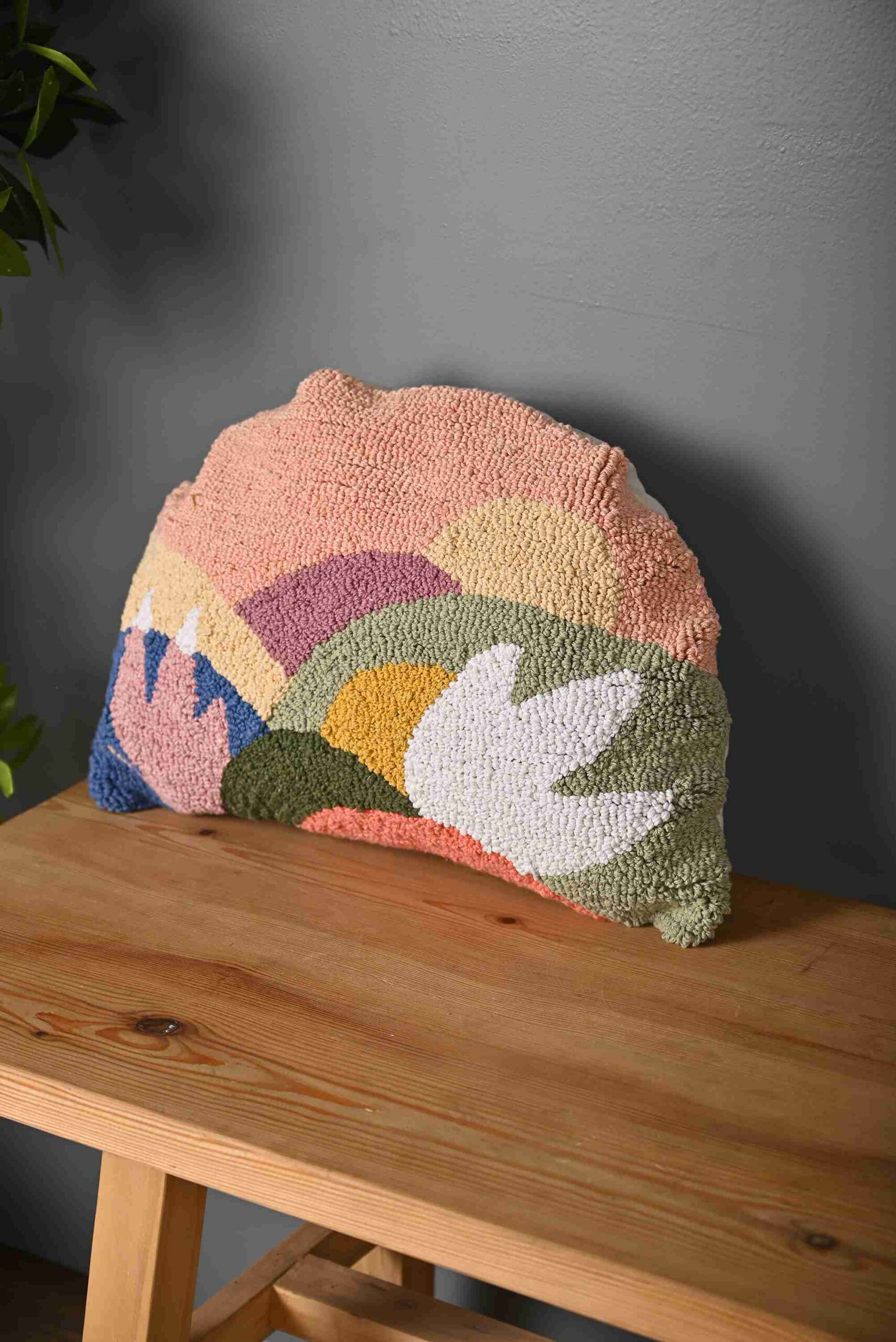 Multicolor Half Round Truffted Cotton Cushion Cover