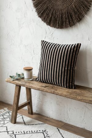 Black Striped Squared Cotton Cushion Cover With Soft Luxe Finish
