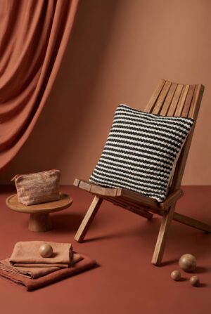 Black Striped Squared Cotton Cushion Cover With Elegant Design