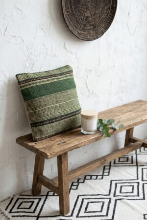 Green Striped Squared Cotton Cushion Cover With Elegant Design