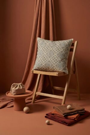 White Squared Geometric Printed Cotton Cushion Cover With Elegant Design