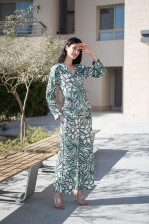 Sea Green V-Neck Printed Viscose Rayon Co-Ord Set For Women
