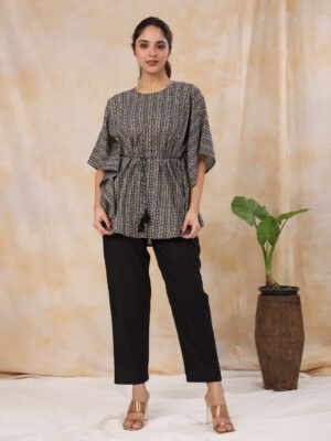 Black Ethnic Motifs Printed Co-Ords Set For Women