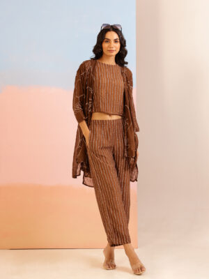 Brown Round Neck Printed Pure Cotton Co-Ord Set For Women