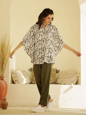 Green Shirt Collar Printed Pure Cotton Co-Ord Set For Women