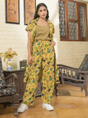 Yellow Fawn Floral Print Cotton Co-Ord Set For Women