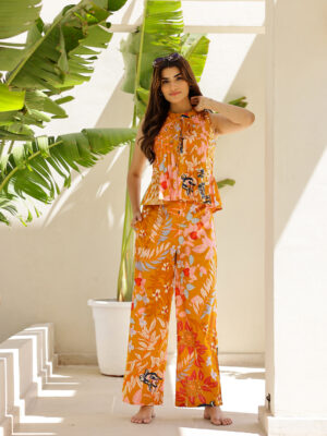 Musterd Round Neck Floral Print Co-Ord Set For Women