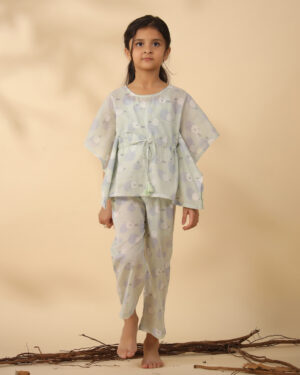 White Round Neck Conversational Printed Pure Cotton Night Suit For Kids